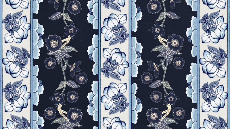 海军蓝花卉图案背景设计