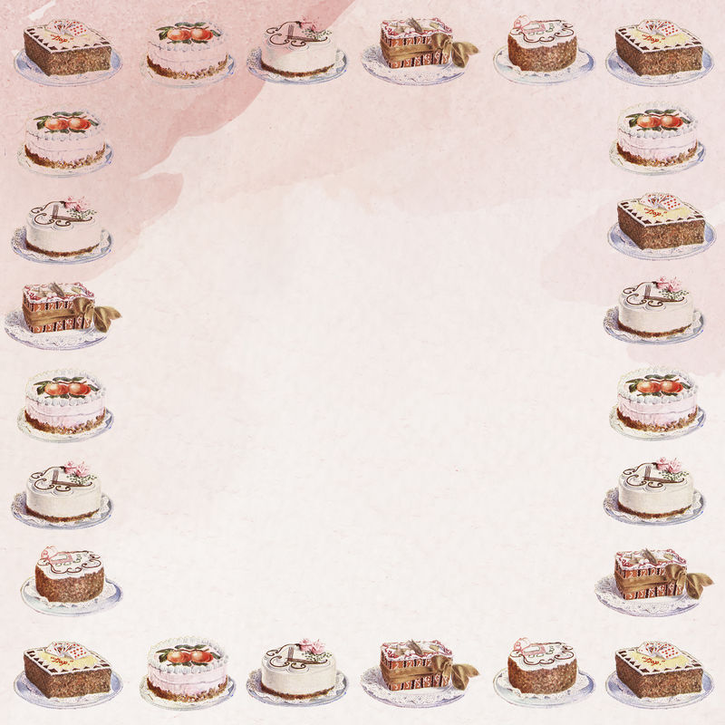 粉红色水彩背景上的花式蛋糕框架