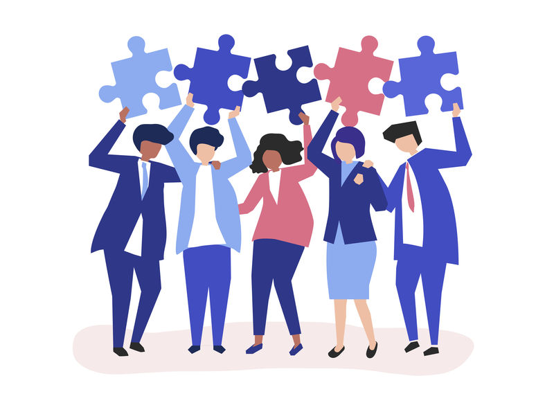 手持拼图插图的商人的性格