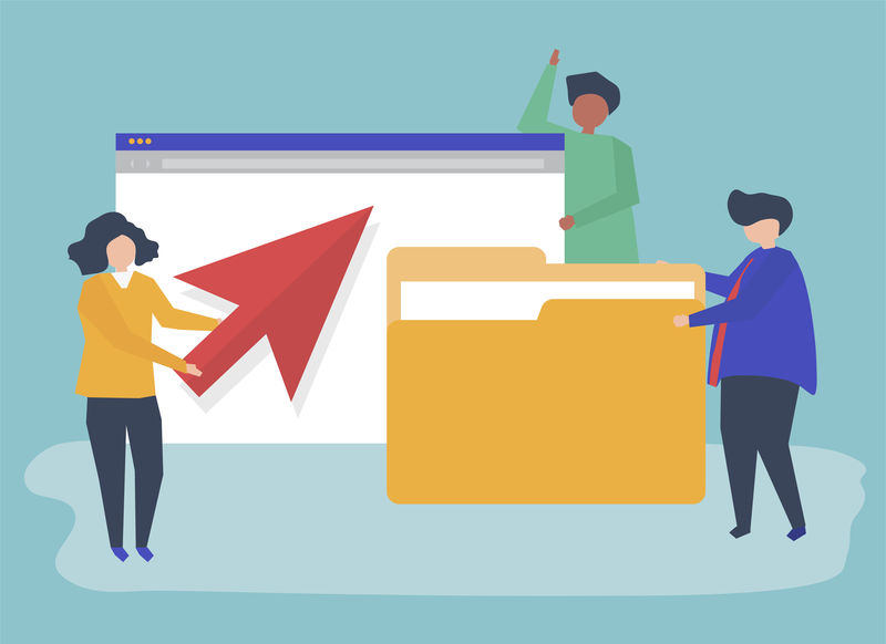 具有数据概念图标的人员的角色说明