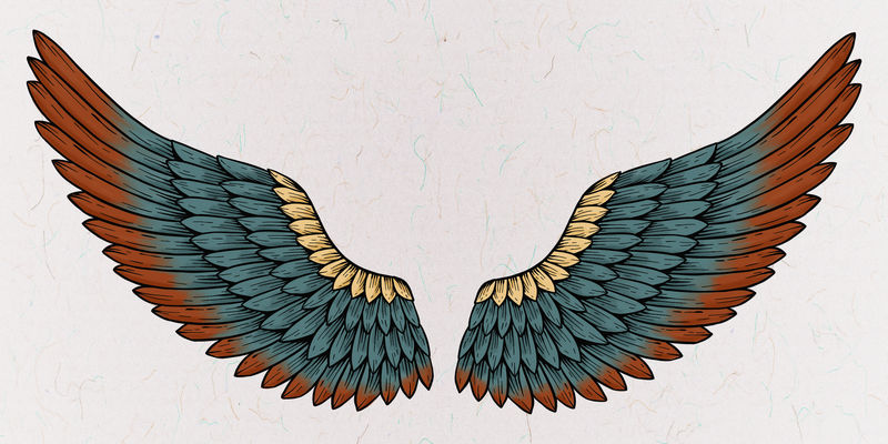 彩色天使翅膀贴纸覆盖设计资源