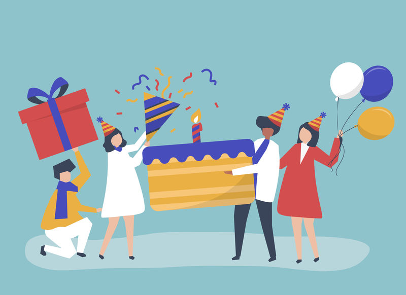举着生日聚会图标的人的人物插图