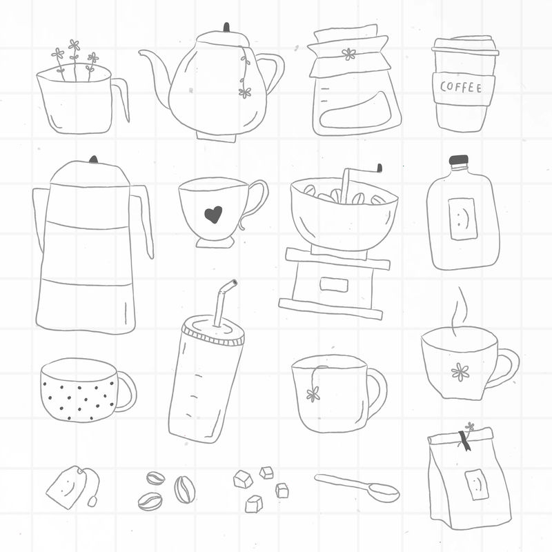 可爱的咖啡涂鸦杂志贴纸集向量