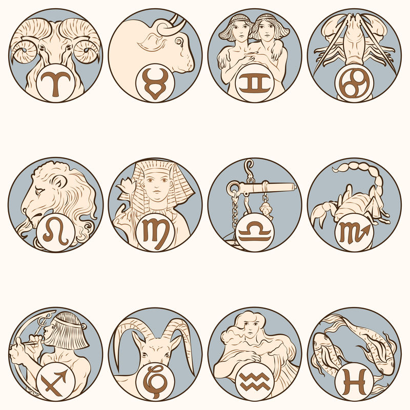 Art nouveau 12 zodiac signs vectorremixed from the artworks of卧龙