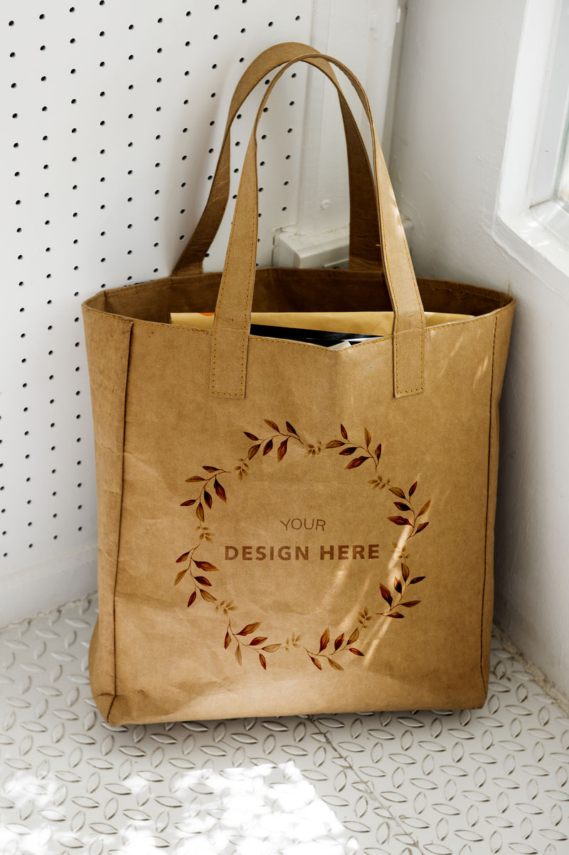 大手提袋模型插图上的叶状框架