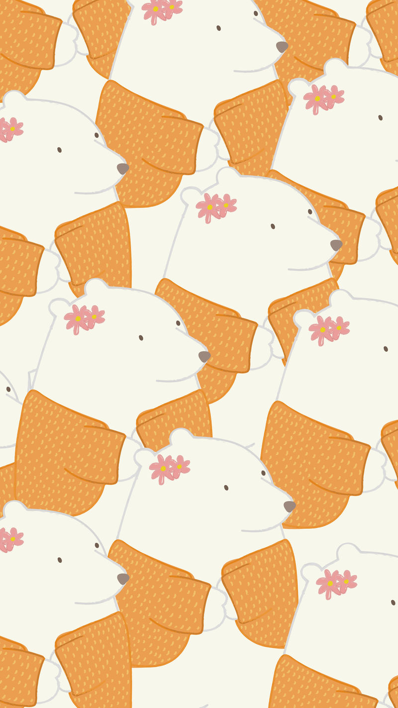 可爱的白色北极熊在橙色衬衫手机壁纸矢量