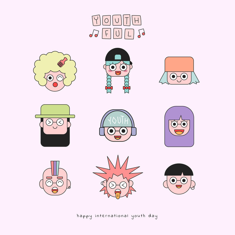 国际青年节快乐背景向量