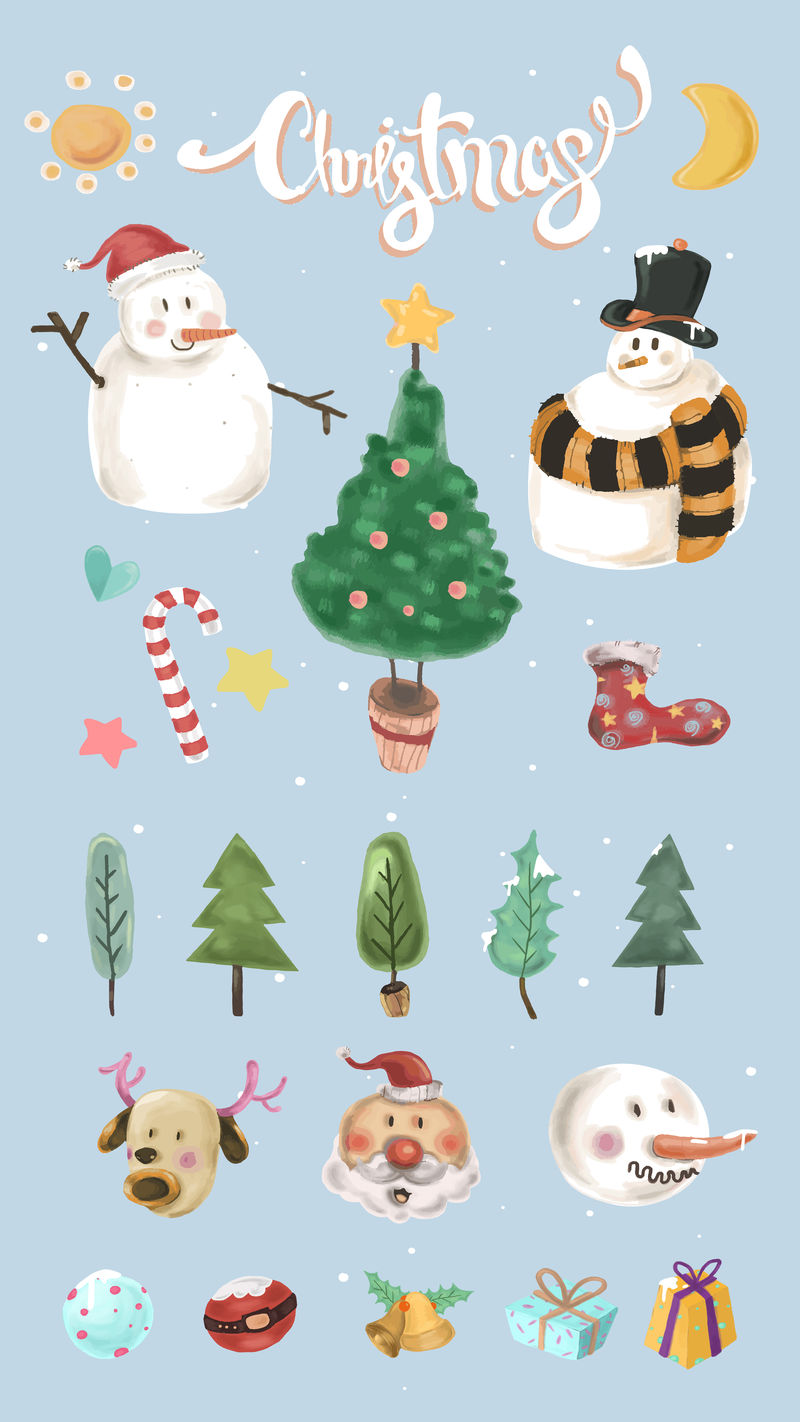 可爱的圣诞元素手机壁纸矢量集