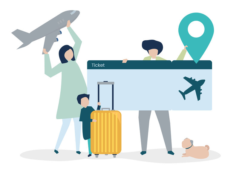 手持旅游图标的人物插图