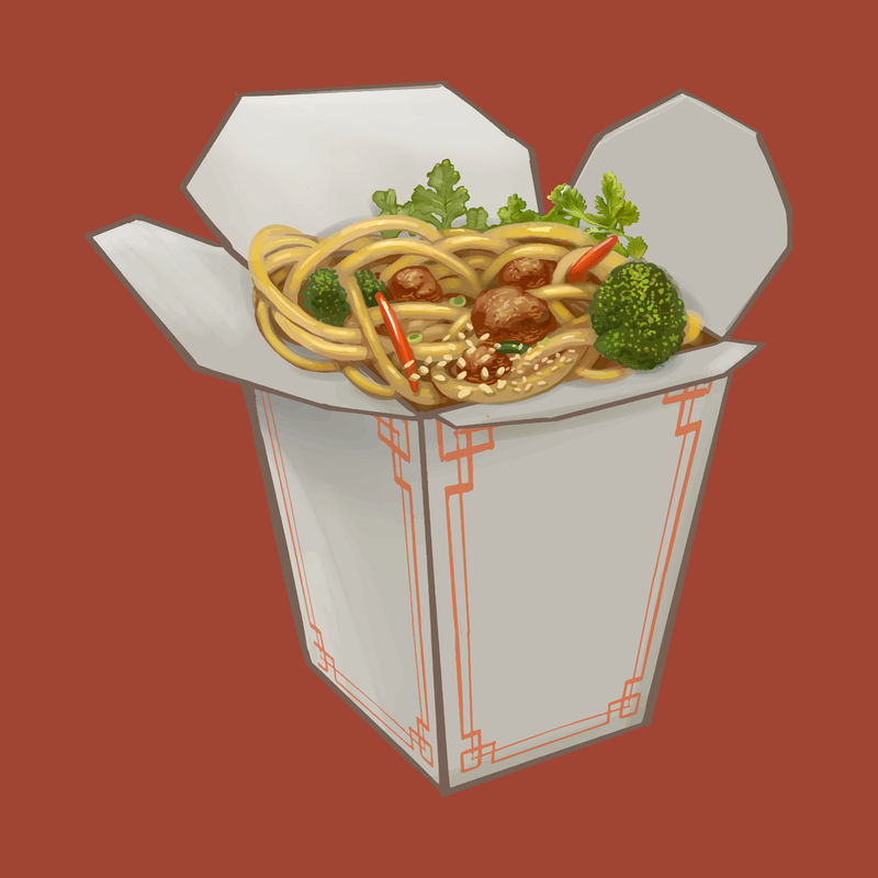 外卖盒中的炒面插图