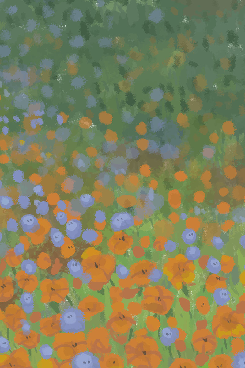 开花罂粟田背景模板向量