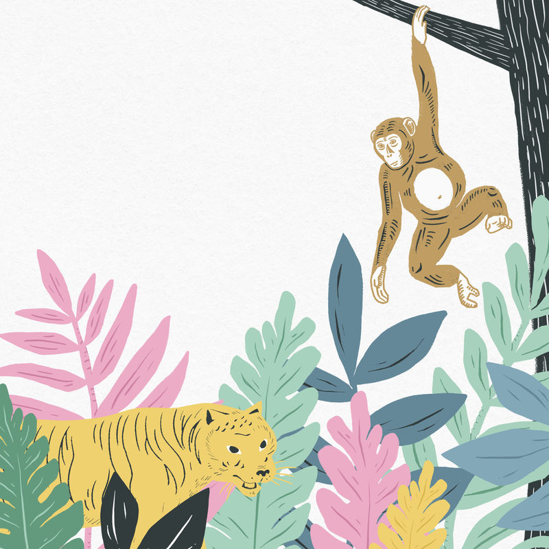 复古动物框架psd彩色柔和丛林背景