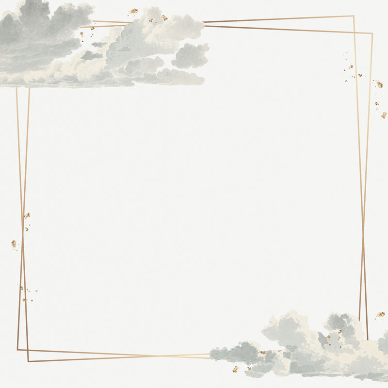 水彩云背景上的方形金框