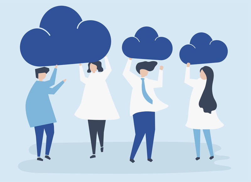 手持云图标的商务人士的角色