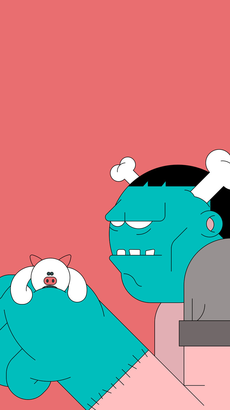 弗兰肯万圣节人物红色背景手机壁纸矢量