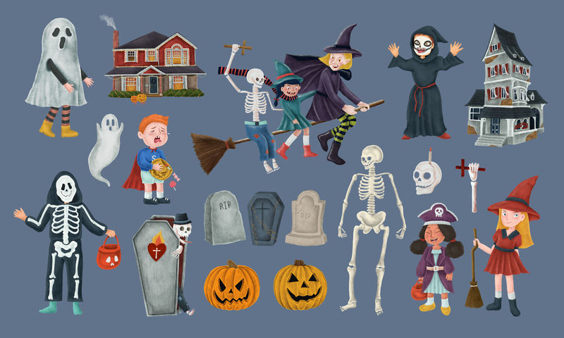 手绘万圣节快乐符号集