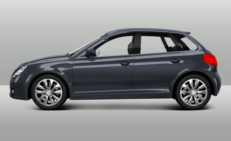 灰色掀背车的三维侧视图