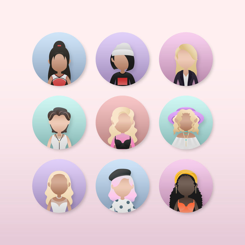 一套多样化的女性化身人物插图