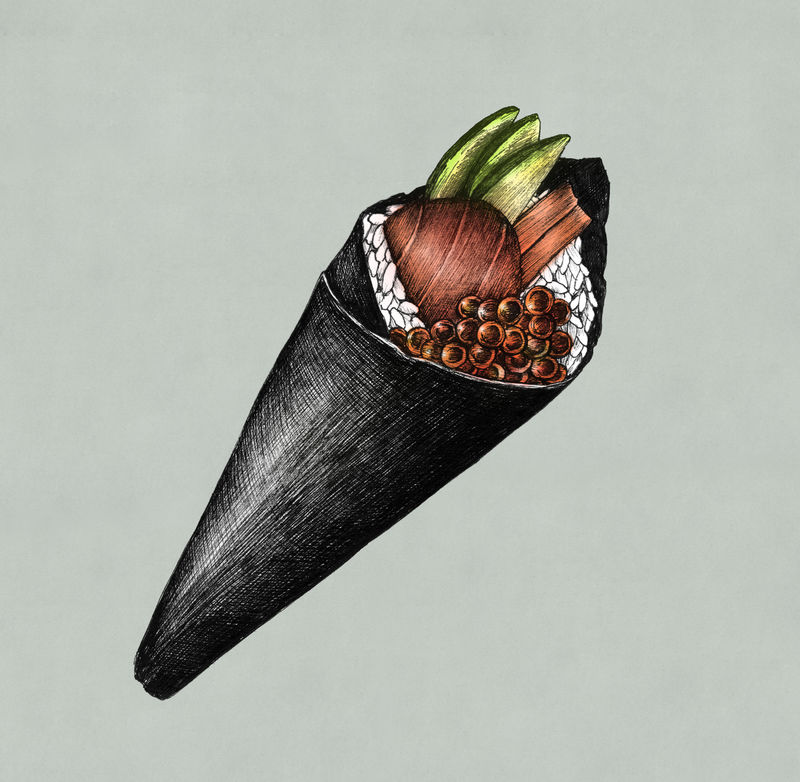 手绘铁木圆锥形寿司