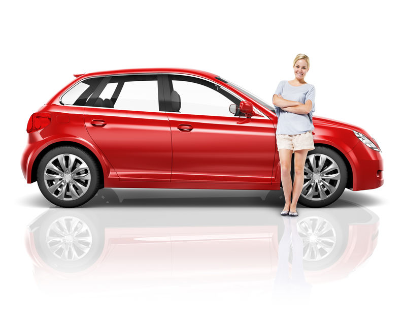 一辆红色汽车和一个女人的插图