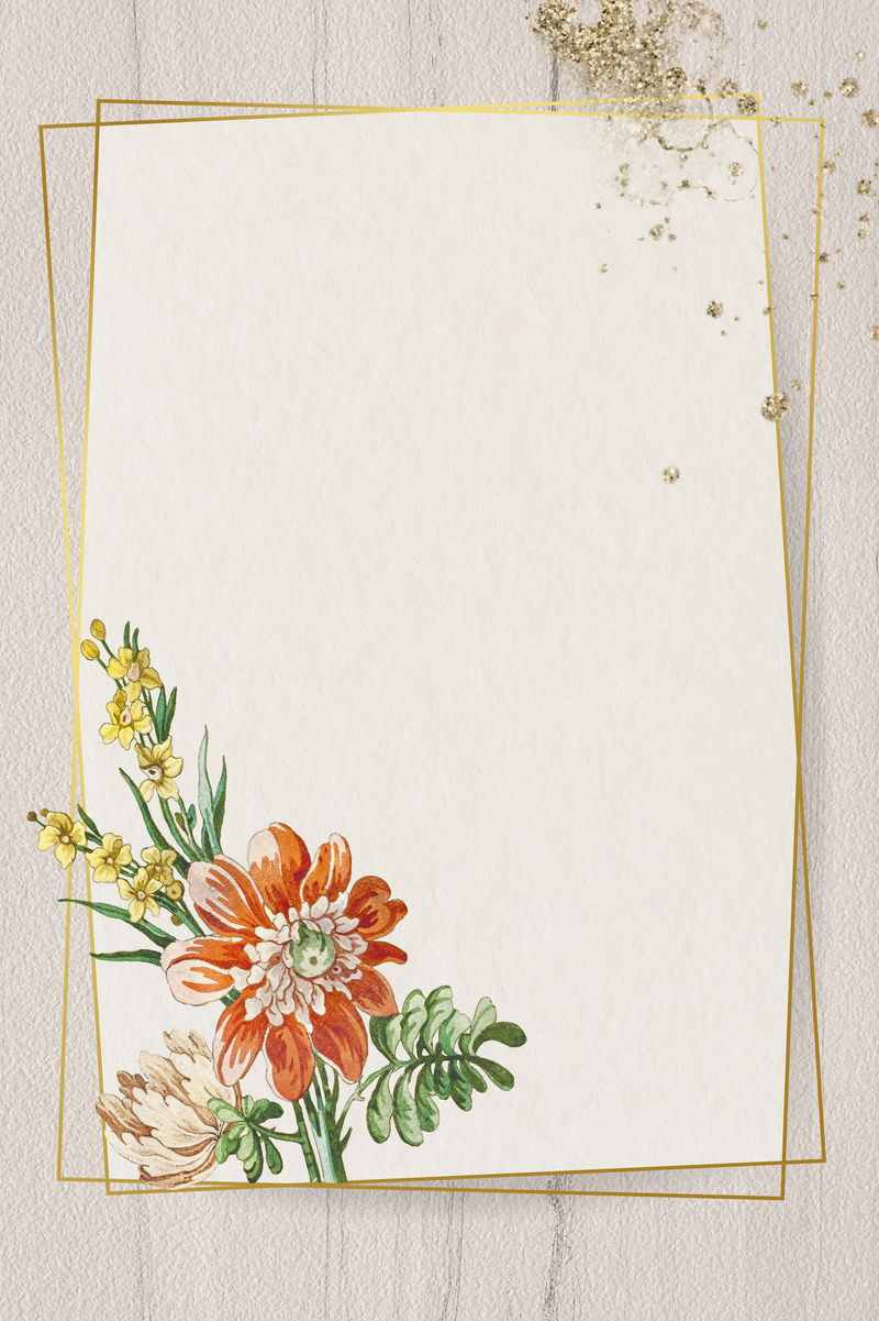 盛开的花朵金色的框架设计元素