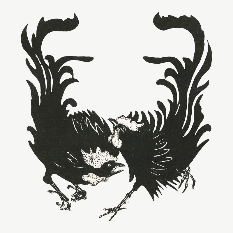 复古黑白公鸡帧向量混合从西奥范霍伊泰马的艺术品