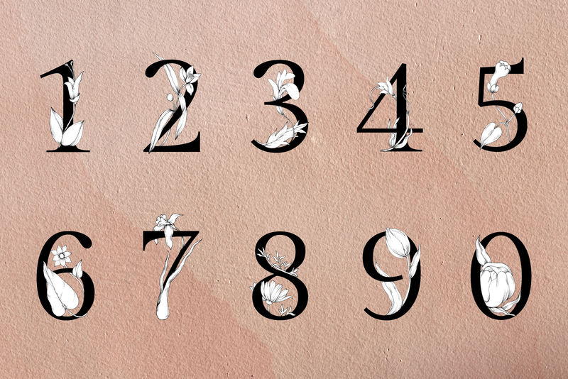 Psd 123数字集植物复古字体