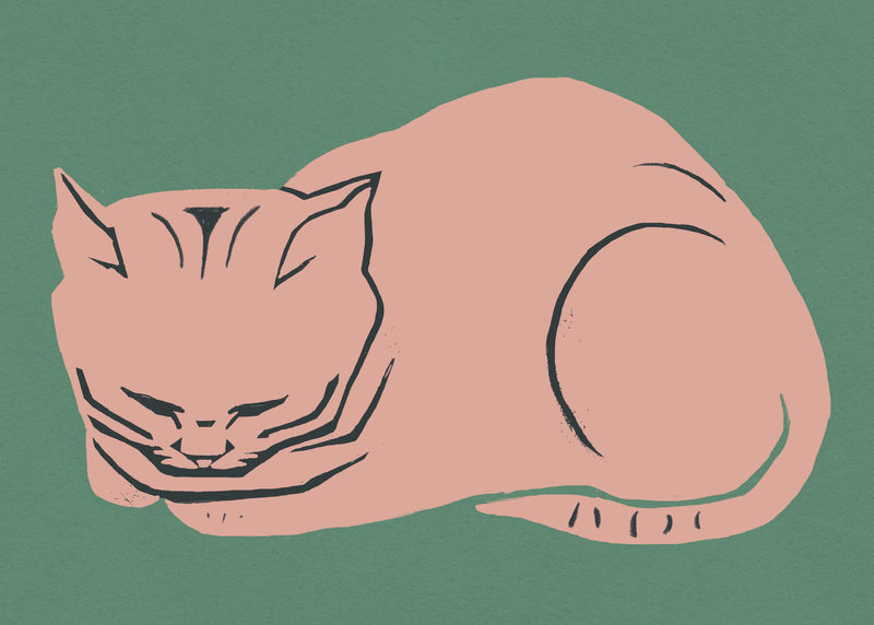 桃猫动物psd复古linocut图纸