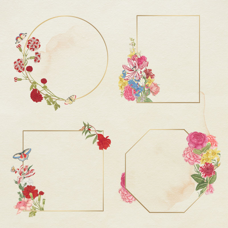 复古psd花卉金框收藏从18世纪的艺术作品从史密森档案混合
