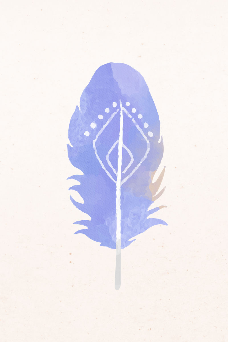 水彩画中的蓝色波西米亚羽毛元素