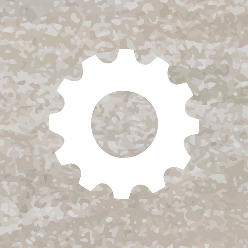 齿轮设置白色图标矢量的移动应用程序在审美质感的风格