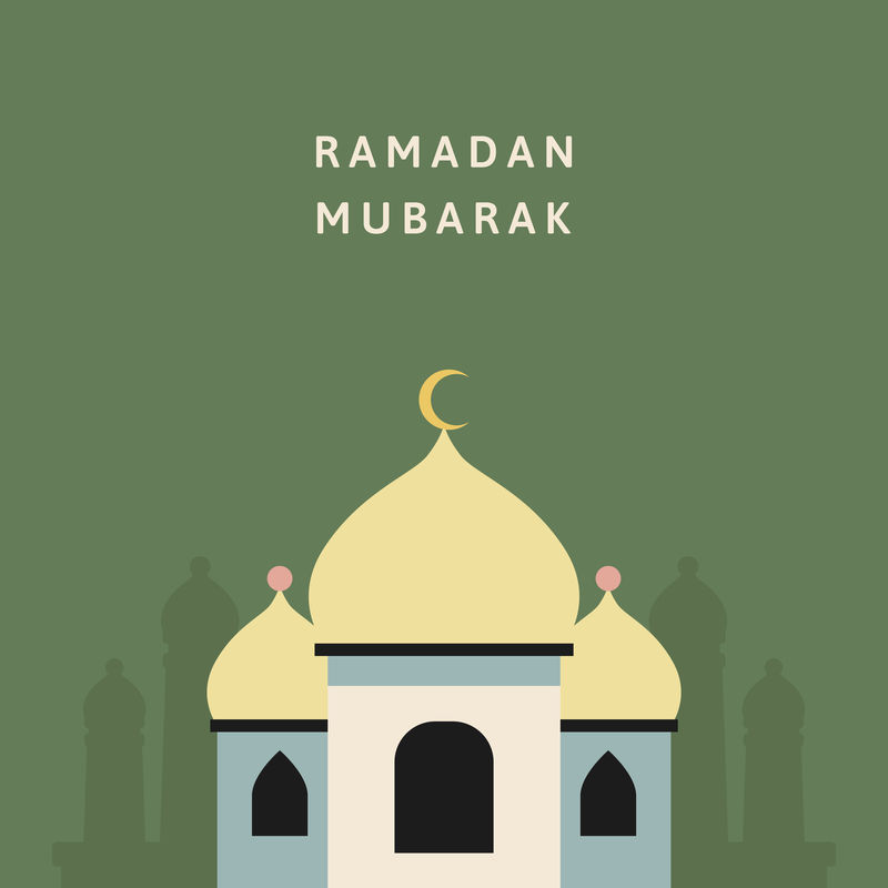 绿色开斋节背景向量与斋月穆巴拉克文本