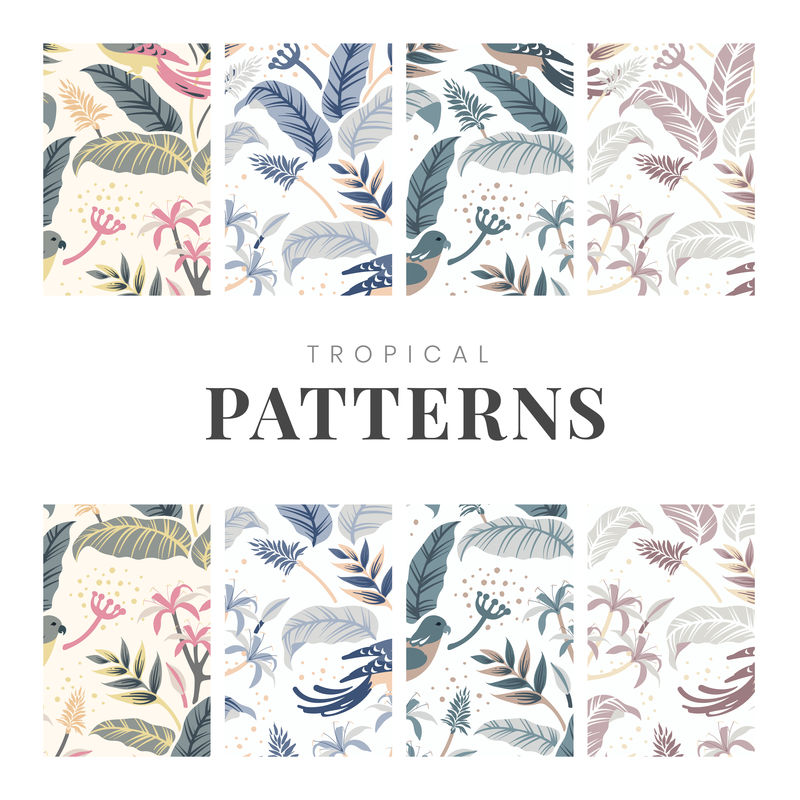 粉彩鸟在自然中无缝图案背景集向量