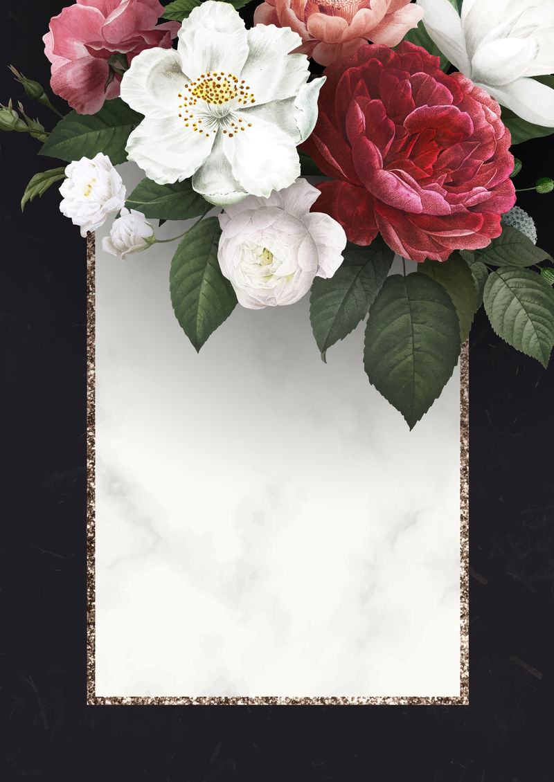 黑色纸张纹理背景向量上的花框