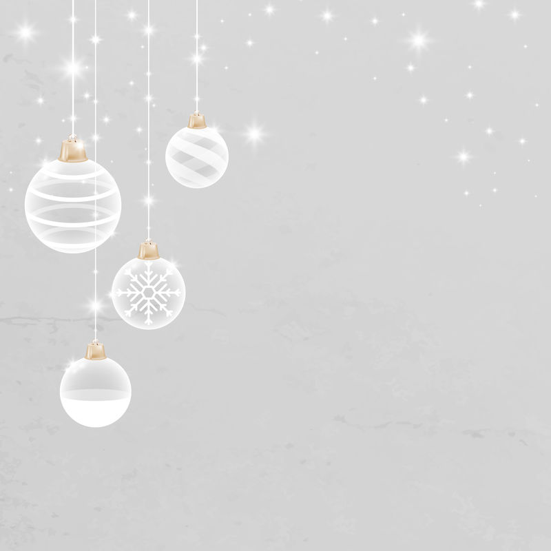 灰色背景向量上的白色圣诞饰品