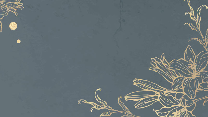 大理石背景矢量上的金色花卉轮廓