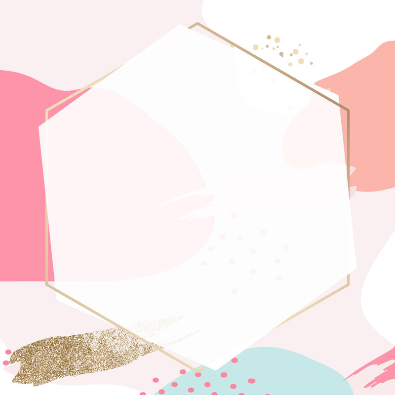 六边形黄金框架彩色孟菲斯图案背景向量