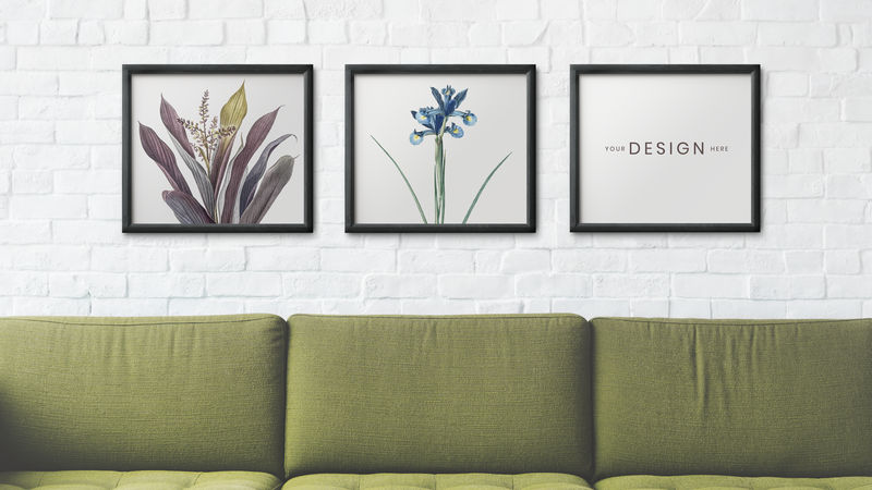 挂在白砖墙上的画框插图