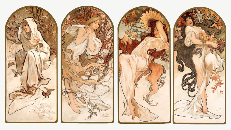 Art nouveau lady four seasons vectorremixed from the artworks of卧龙