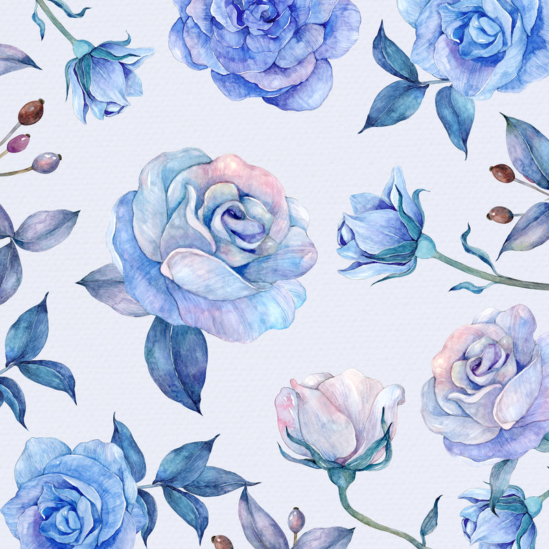 蓝色水彩玫瑰图案背景设计