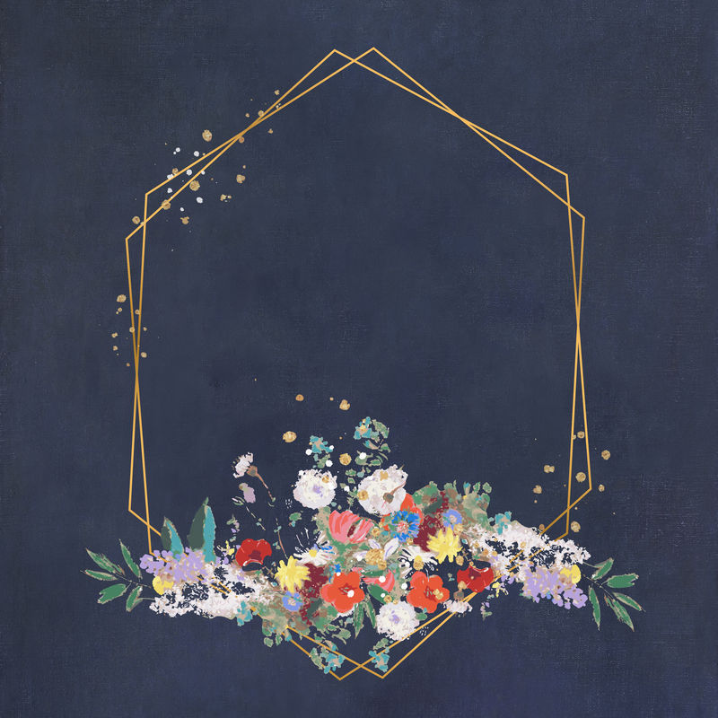 蓝色背景向量上的六边形金框