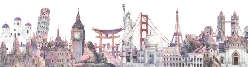 水彩画建筑地标集