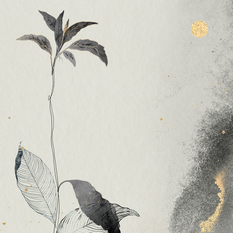 黄褐色的东方树叶和金色细部框架