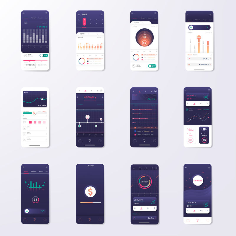 深紫色股票交易信息图形模板设计向量