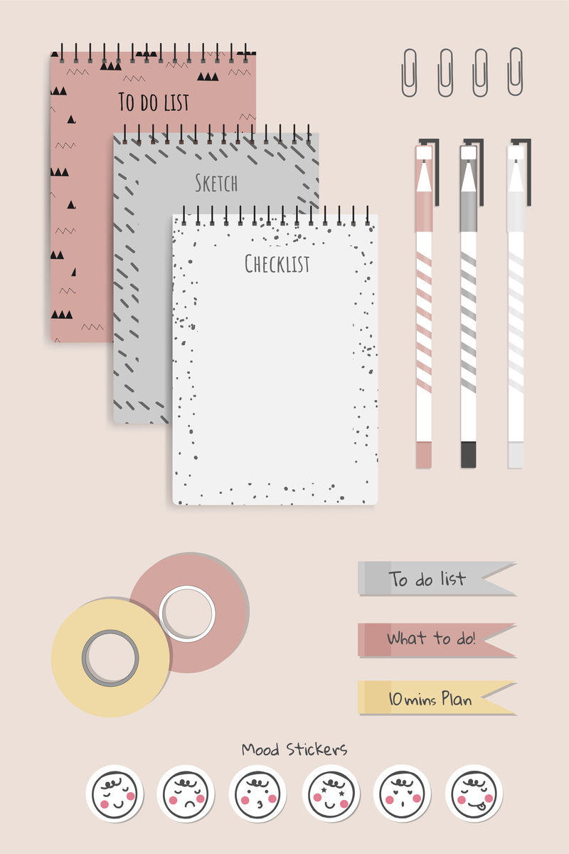 彩色文具规划器集向量