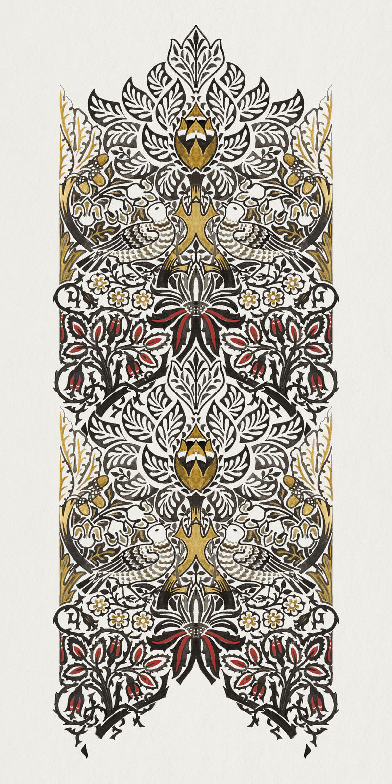 古典玫瑰和鸽子图案插图