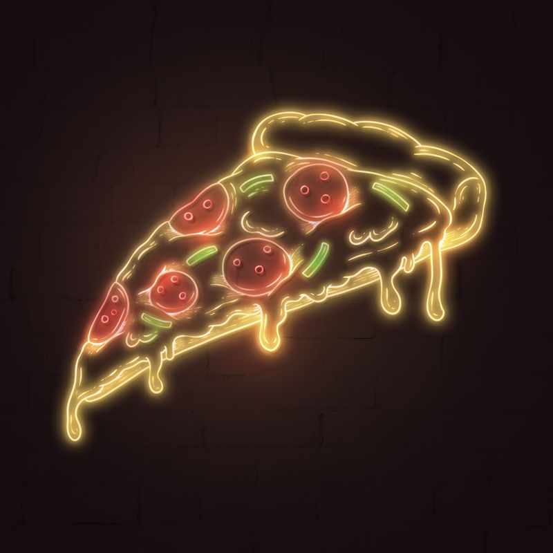 霓虹香肠披萨片贴纸覆盖设计资源