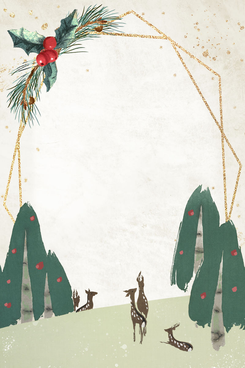 森林中的鹿圣诞画框插图