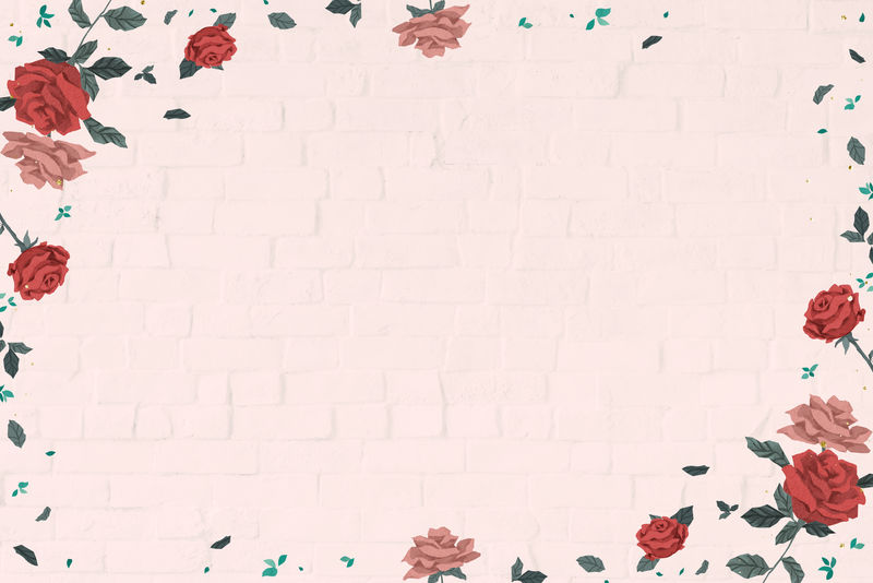 红玫瑰情人节\u0026rsquo；带粉色砖墙背景的框架psd