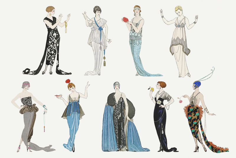 复古女性时尚psd集19世纪风格由乔治·巴比尔的艺术作品混合而成
